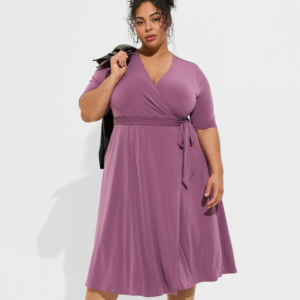 TORRID Midi Studio Knit Surplice Wrap Dress - Berry - NWT